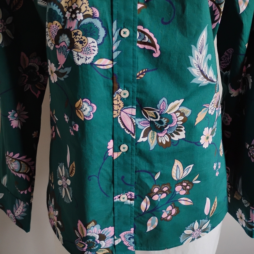 Talbots Petite Cotton Button Down Shirt Green Pink Paisley Floral Colorful  XLP - Picture 4 of 16